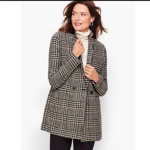 Talbots Long Wool Jacket Blazer Coat Black White Houndstooth Plaid Size 8 petite